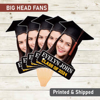 Custom Face Fans With Wooden Handle, Graduation Head, Grad Face Fans, Class of 2024 Head Fans, Graduation Faces on a Stick