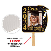 Custom Face Fans With Wooden Handle, Graduation Head, Grad Face Fans, Class of 2024 Head Fans, Graduation Faces on a Stick