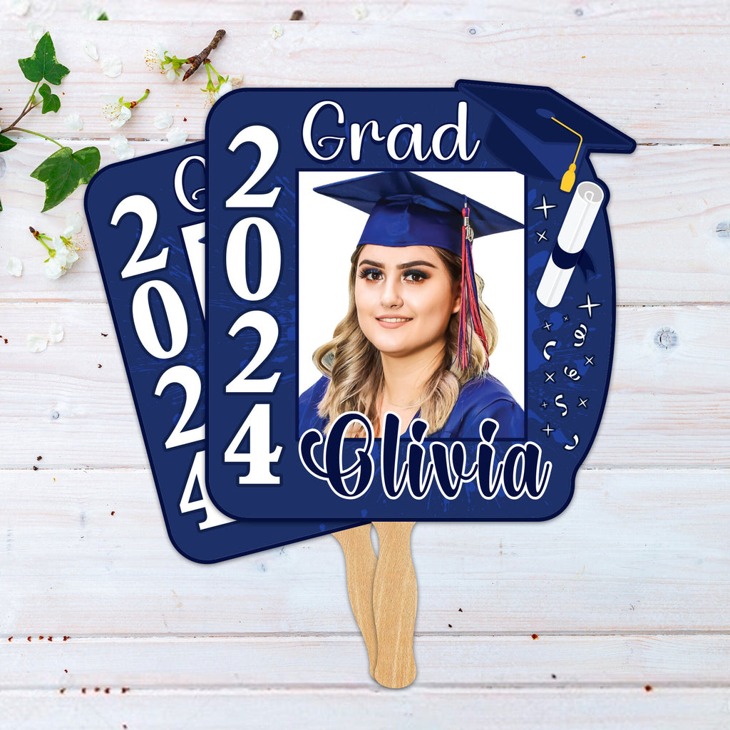 Custom Face Fans With Wooden Handle, Graduation Head, Grad Face Fans, Class of 2024 Head Fans, Graduation Faces on a Stick