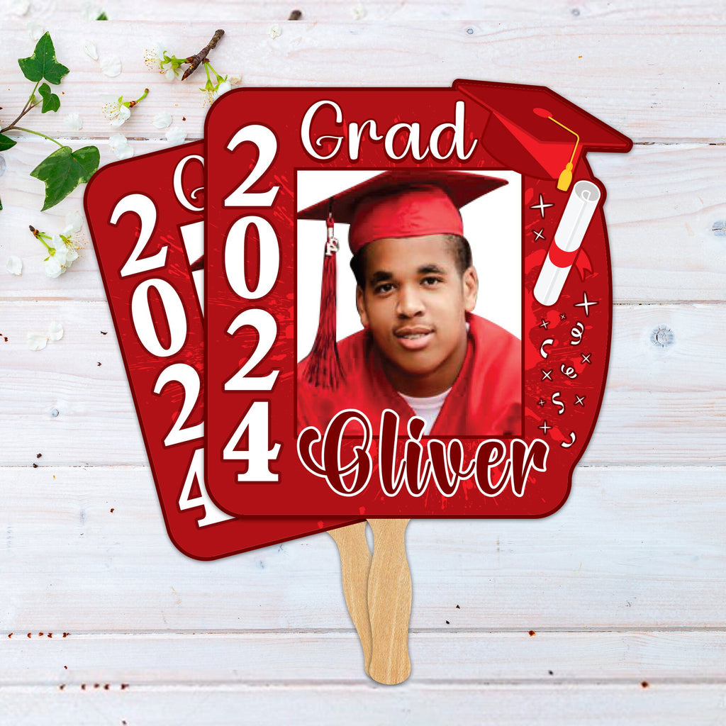 Custom Face Fans With Wooden Handle, Graduation Head, Grad Face Fans, Class of 2024 Head Fans, Graduation Faces on a Stick