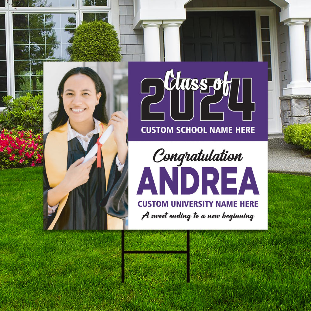 Personalized Graduation Yard Sign 2025 with Photo - Grad Sign, Class of 2025, Custom Graduation 2025 Yard Sign with Metal H-Stake