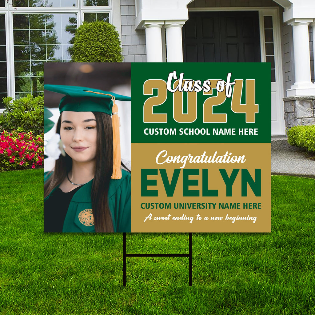 Personalized Graduation Yard Sign 2024 with Photo - Grad Sign, Class of 2024, Custom Graduation 2024 Yard Sign with Metal H-Stake