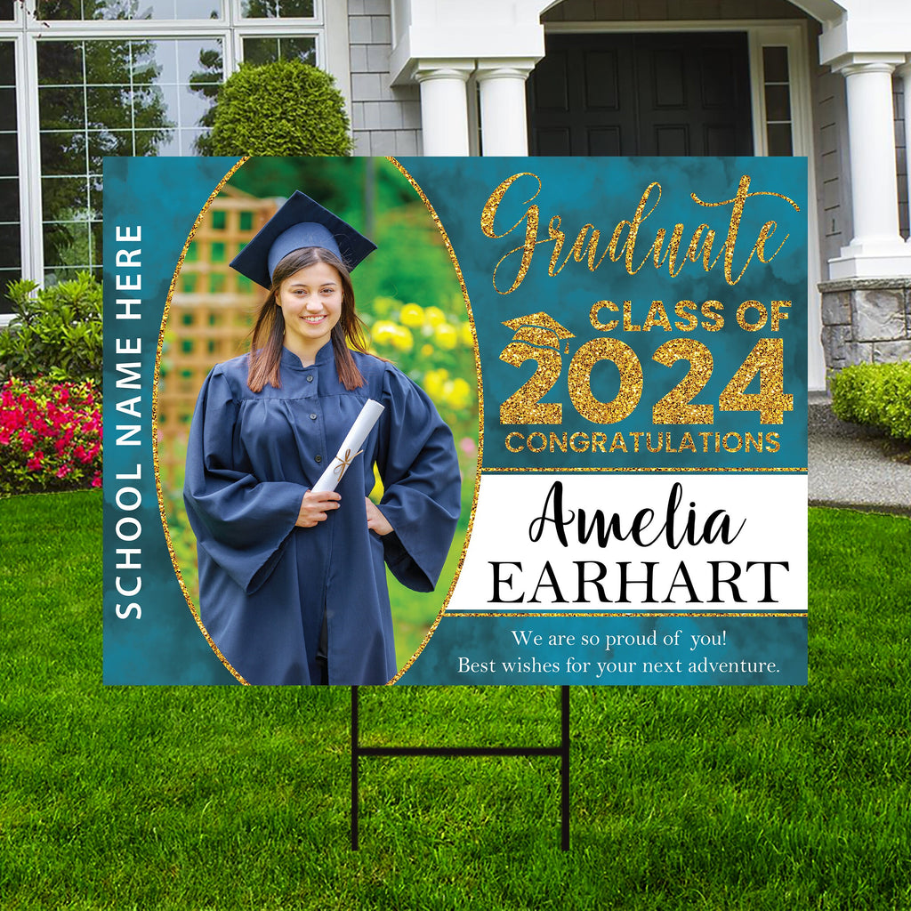 Personalized Graduation Yard Sign 2024 with Photo - Grad Sign, Class of 2024, Custom Graduation 2024 Yard Sign with Metal H-Stake