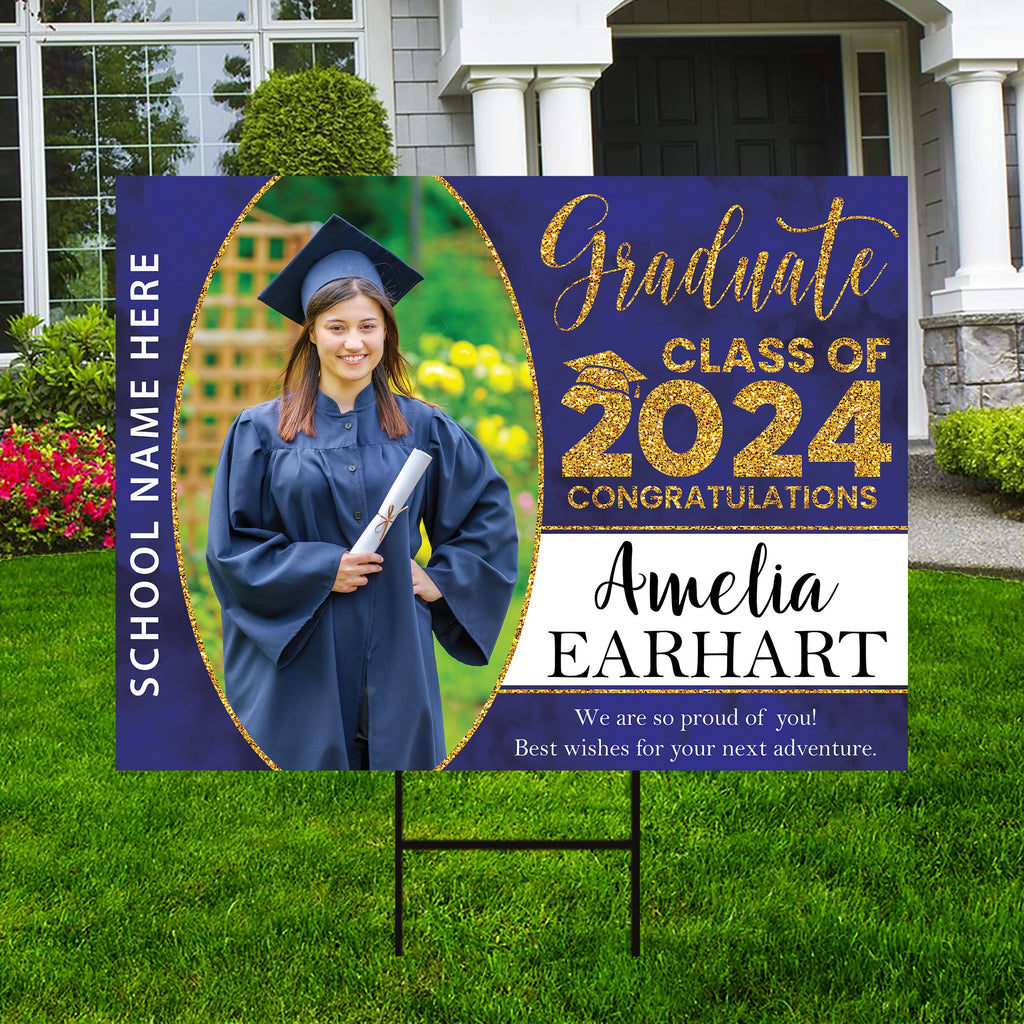 Personalized Graduation Yard Sign 2024 with Photo - Grad Sign, Class of 2024, Custom Graduation 2024 Yard Sign with Metal H-Stake