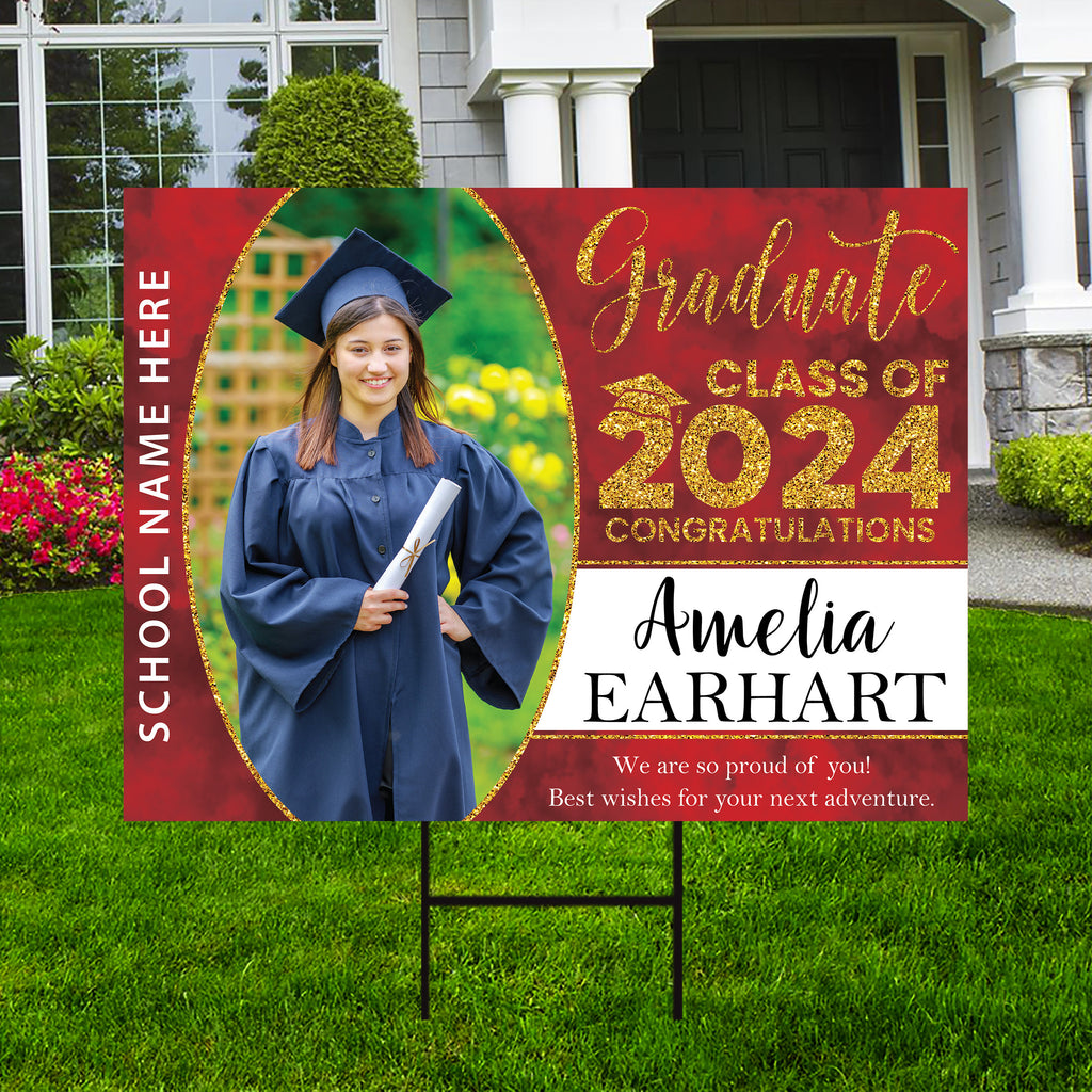 Personalized Graduation Yard Sign 2024 with Photo - Grad Sign, Class of 2024, Custom Graduation 2024 Yard Sign with Metal H-Stake