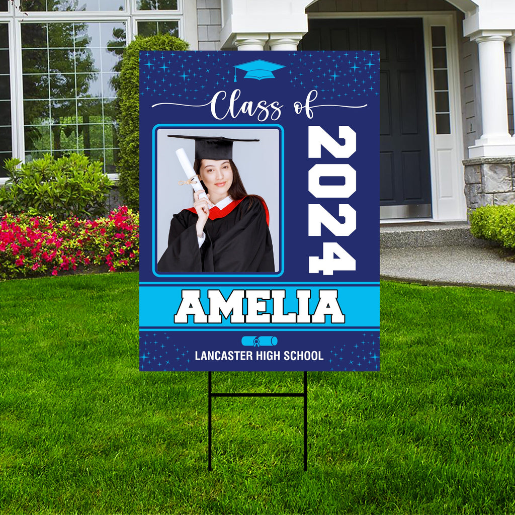 Personalized Graduation Yard Sign 2024 with Photo, 2024 Senior Grad Sign, Class of 2024, Custom Graduation 2024 Yard Sign with Metal H-Stake