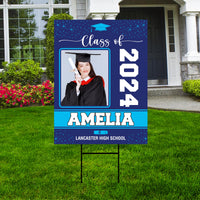 Personalized Graduation Yard Sign 2024 with Photo, 2024 Senior Grad Sign, Class of 2024, Custom Graduation 2024 Yard Sign with Metal H-Stake