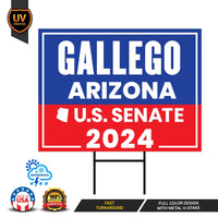 Ruben Gallego US Senate Yard Sign - Coroplast US Senate Election Arizona 2024 Race Red White & Blue Yard Sign with Metal H-Stake