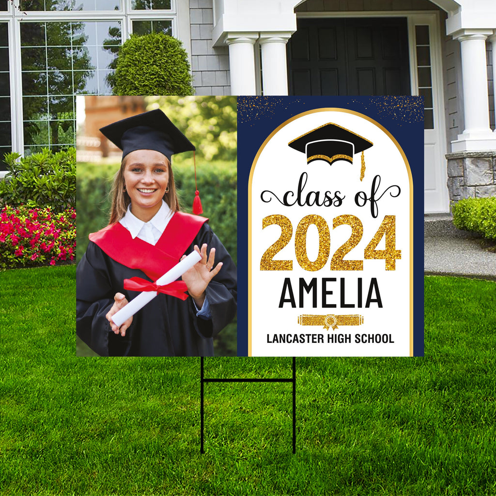 Personalized Graduation Yard Sign 2024 with Photo, 2024 Senior Grad Sign, Class of 2024, Custom Graduation 2024 Yard Sign with Metal H-Stake