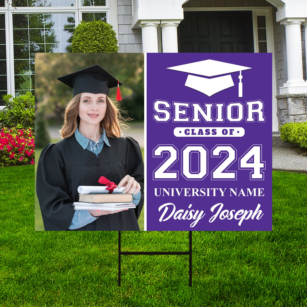 Personalized Graduation Yard Sign 2025 with Photo, 2025 Senior Grad Sign, Class of 2025, Custom Graduation 2025 Yard Sign with Metal H-Stake