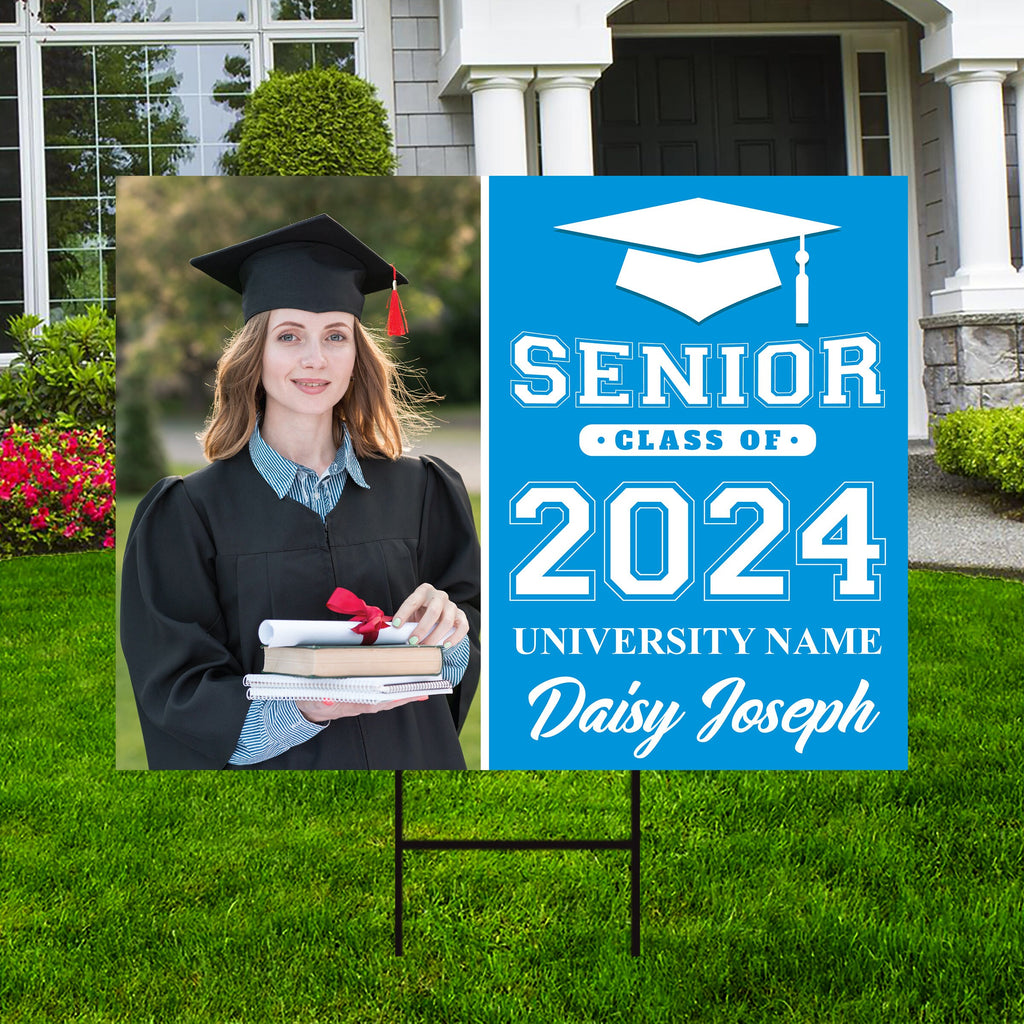 Personalized Graduation Yard Sign 2024 with Photo, 2024 Senior Grad Sign, Class of 2024, Custom Graduation 2024 Yard Sign with Metal H-Stake