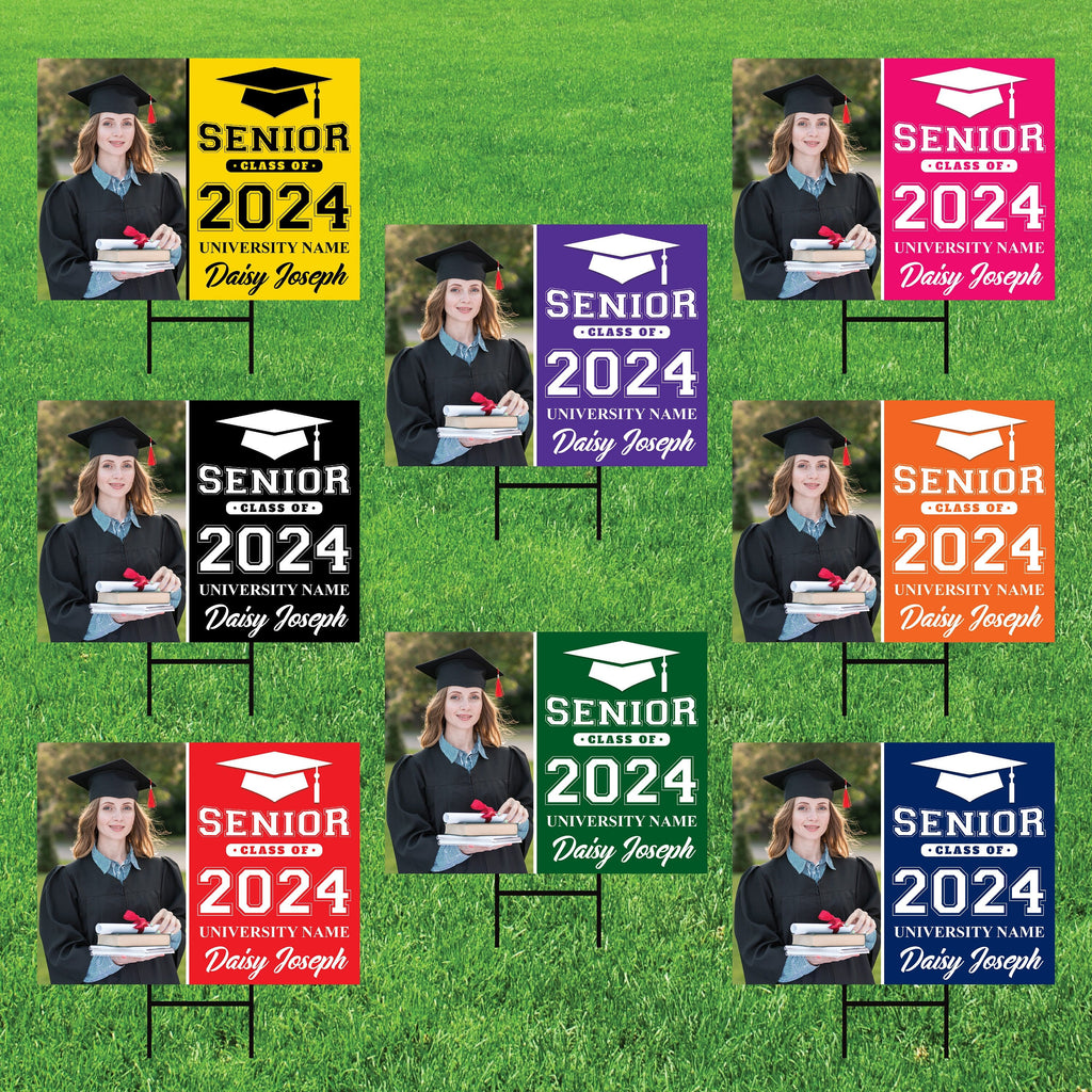 Personalized Graduation Yard Sign 2024 with Photo, 2024 Senior Grad Sign, Class of 2024, Custom Graduation 2024 Yard Sign with Metal H-Stake