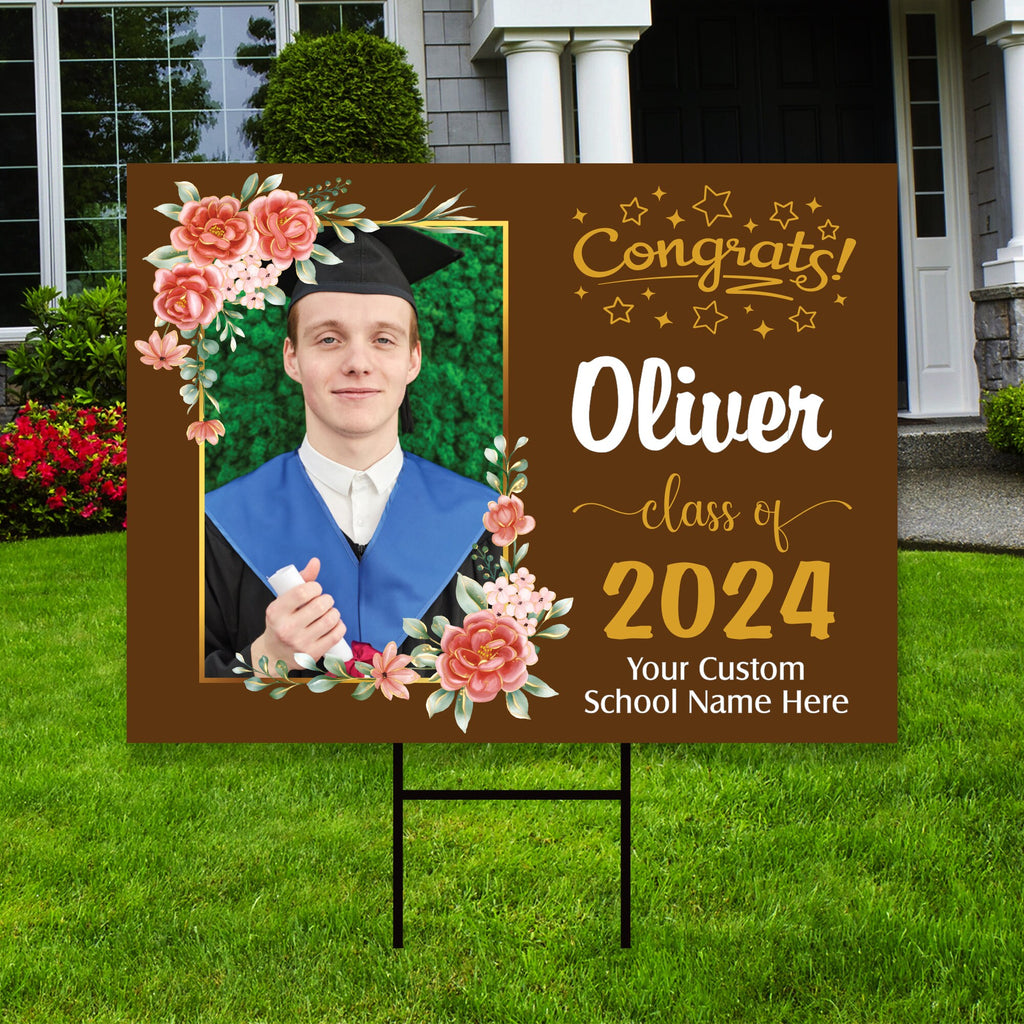 Personalized Graduation Yard Sign 2024 with Photo, 2024 Senior Grad Sign, Class of 2024, Custom Graduation 2024 Yard Sign with Metal H-Stake