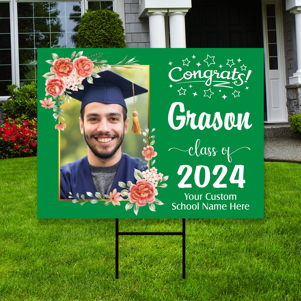 Personalized Graduation Yard Sign 2024 with Photo, 2024 Senior Grad Sign, Class of 2024, Custom Graduation 2024 Yard Sign with Metal H-Stake