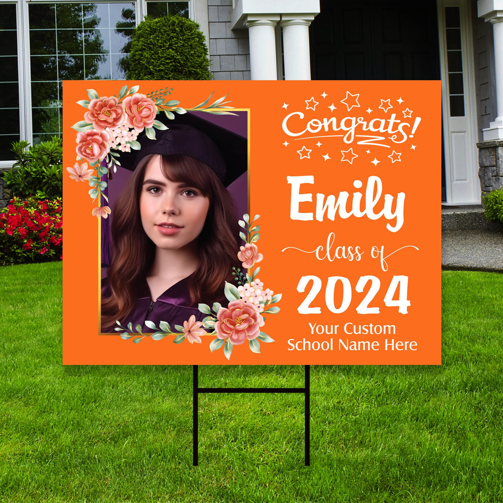 Personalized Graduation Yard Sign 2024 with Photo, 2024 Senior Grad Sign, Class of 2024, Custom Graduation 2024 Yard Sign with Metal H-Stake