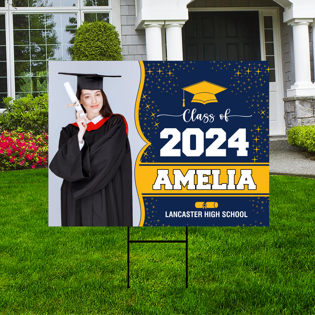 Personalized Graduation Yard Sign 2024 with Photo - Grad Sign, Class of 2024, Custom Name Graduation 2024 Yard Sign with Metal H-Stake