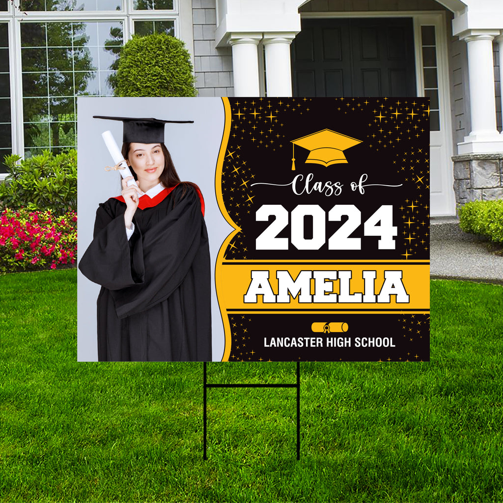 Personalized Graduation Yard Sign 2024 with Photo - Grad Sign, Class of 2024, Custom Name Graduation 2024 Yard Sign with Metal H-Stake