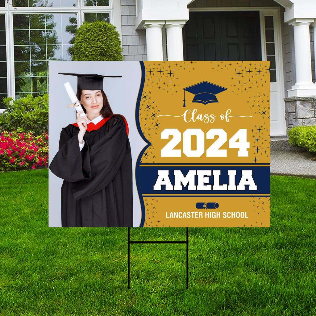 Personalized Graduation Yard Sign 2024 with Photo - Grad Sign, Class of 2024, Custom Name Graduation 2024 Yard Sign with Metal H-Stake