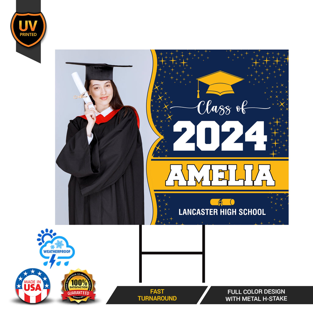 Personalized Graduation Yard Sign 2025 with Photo - Grad Sign, Class of 2025, Custom Name Graduation 2025 Yard Sign with Metal H-Stake