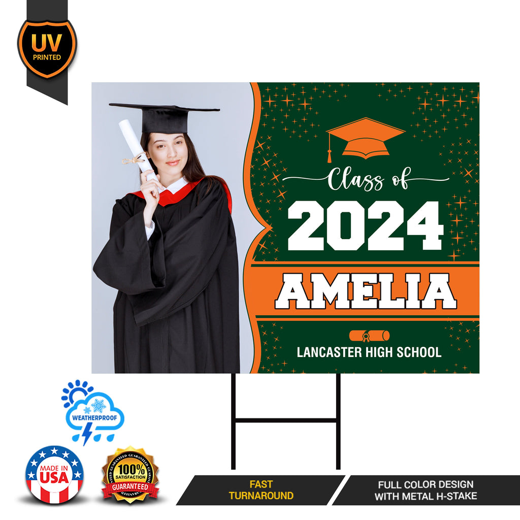 Personalized Graduation Yard Sign 2024 with Photo - Grad Sign, Class of 2024, Custom Name Graduation 2024 Yard Sign with Metal H-Stake