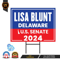 Lisa Blunt Rochester US Senate Yard Sign - Coroplast US Senate Election Delaware 2024 Race Red White & Blue Yard Sign with Metal H-Stake