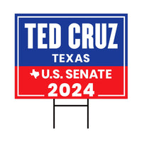 Ted Cruz US Senate Yard Sign - Coroplast US Senate Election Ted Cruz 2024 Race Red White & Blue Yard Sign with Metal H-Stake