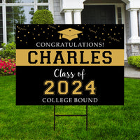 Personalized College Bound Yard Sign, College Bound Sign Logo, Custom Name Graduate College University Bound Yard Sign with Metal H-Stake