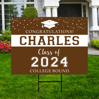 Personalized College Bound Yard Sign, College Bound Sign Logo, Custom Name Graduate College University Bound Yard Sign with Metal H-Stake