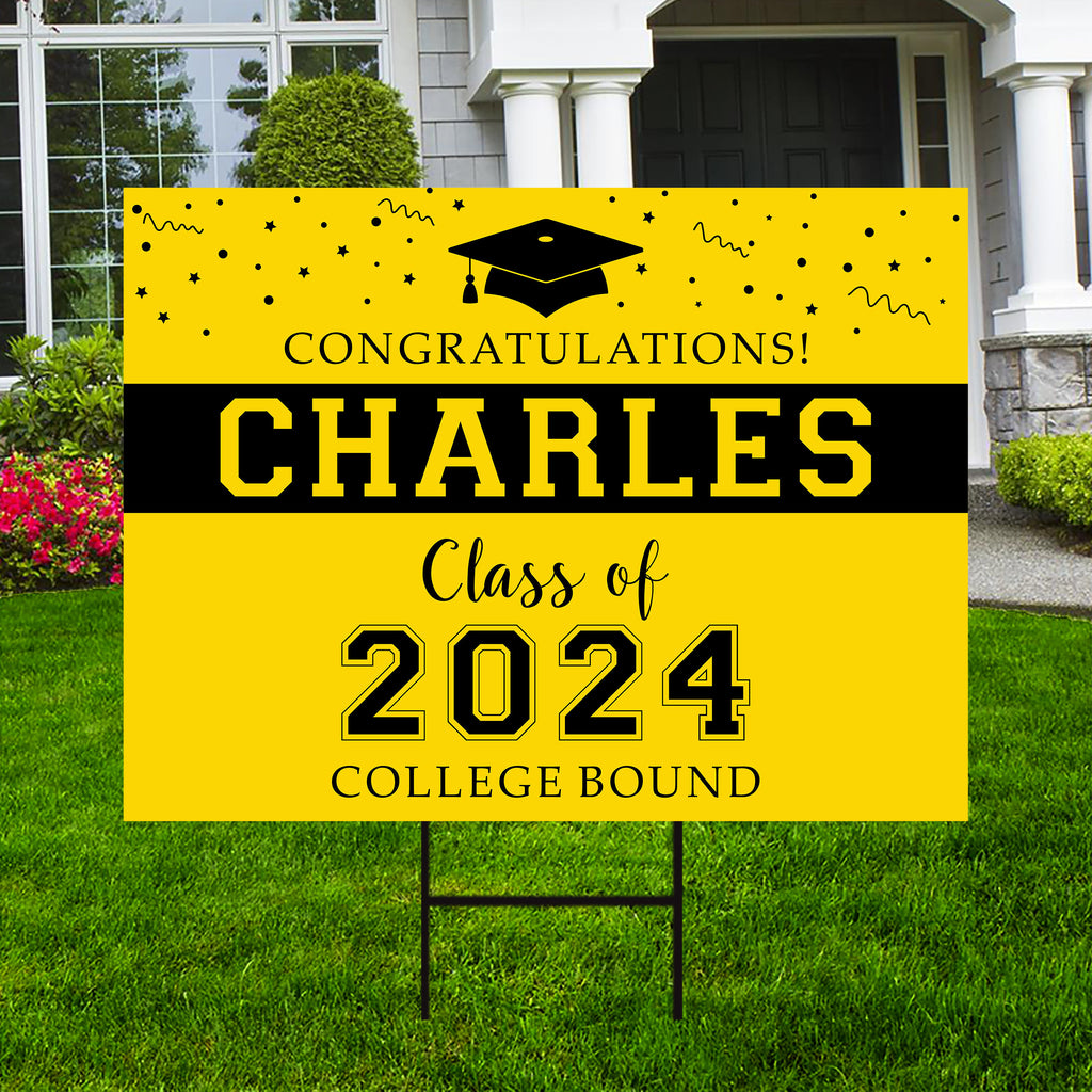 Personalized College Bound Yard Sign, College Bound Sign Logo, Custom Name Graduate College University Bound Yard Sign with Metal H-Stake