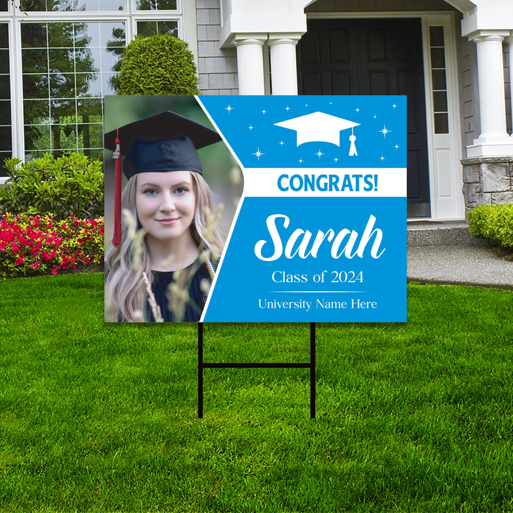 Personalized Graduation Yard Sign 2024 with Photo - Grad Sign, Class of 2024, Custom Graduation 2024 Yard Sign with Metal H-Stake