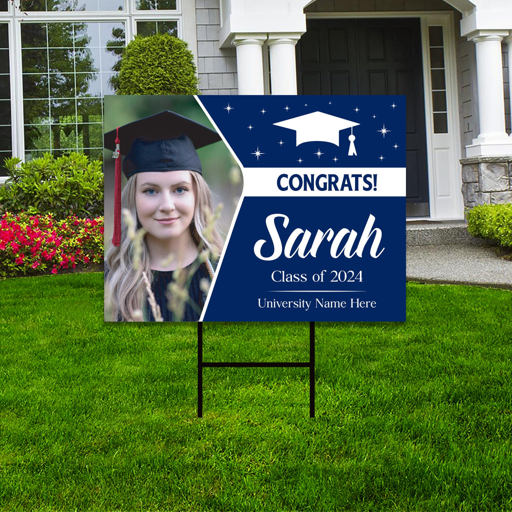 Personalized Graduation Yard Sign 2024 with Photo - Grad Sign, Class of 2024, Custom Graduation 2024 Yard Sign with Metal H-Stake