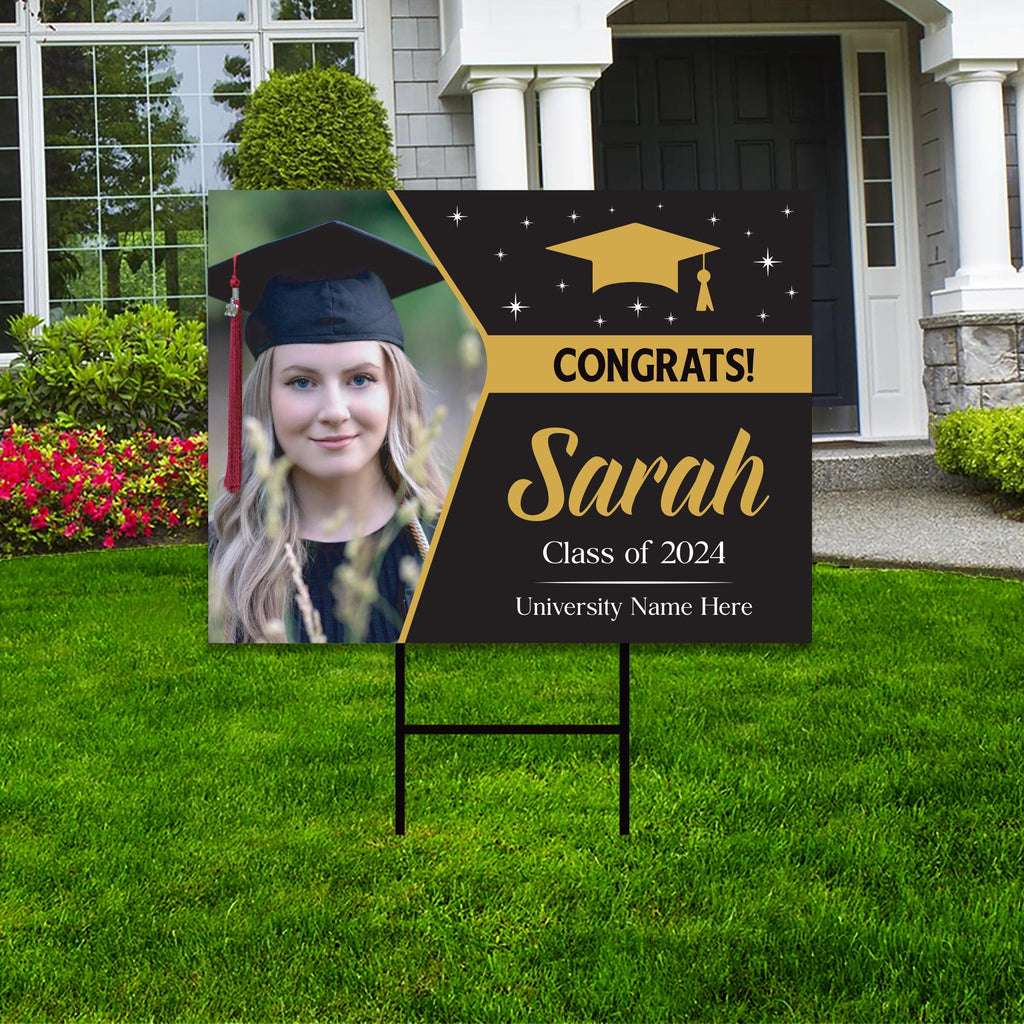 Personalized Graduation Yard Sign 2024 with Photo - Grad Sign, Class of 2024, Custom Graduation 2024 Yard Sign with Metal H-Stake