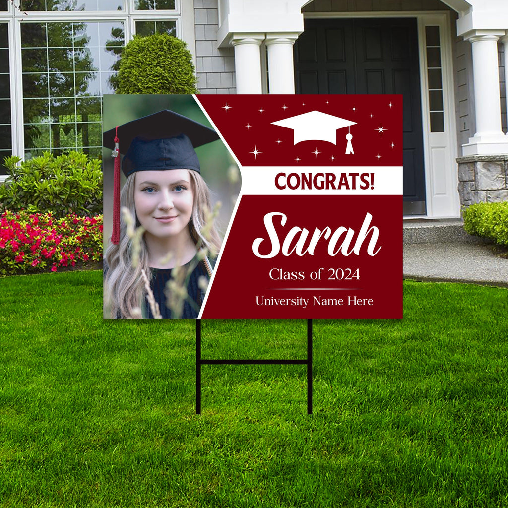 Personalized Graduation Yard Sign 2024 with Photo - Grad Sign, Class of 2024, Custom Graduation 2024 Yard Sign with Metal H-Stake