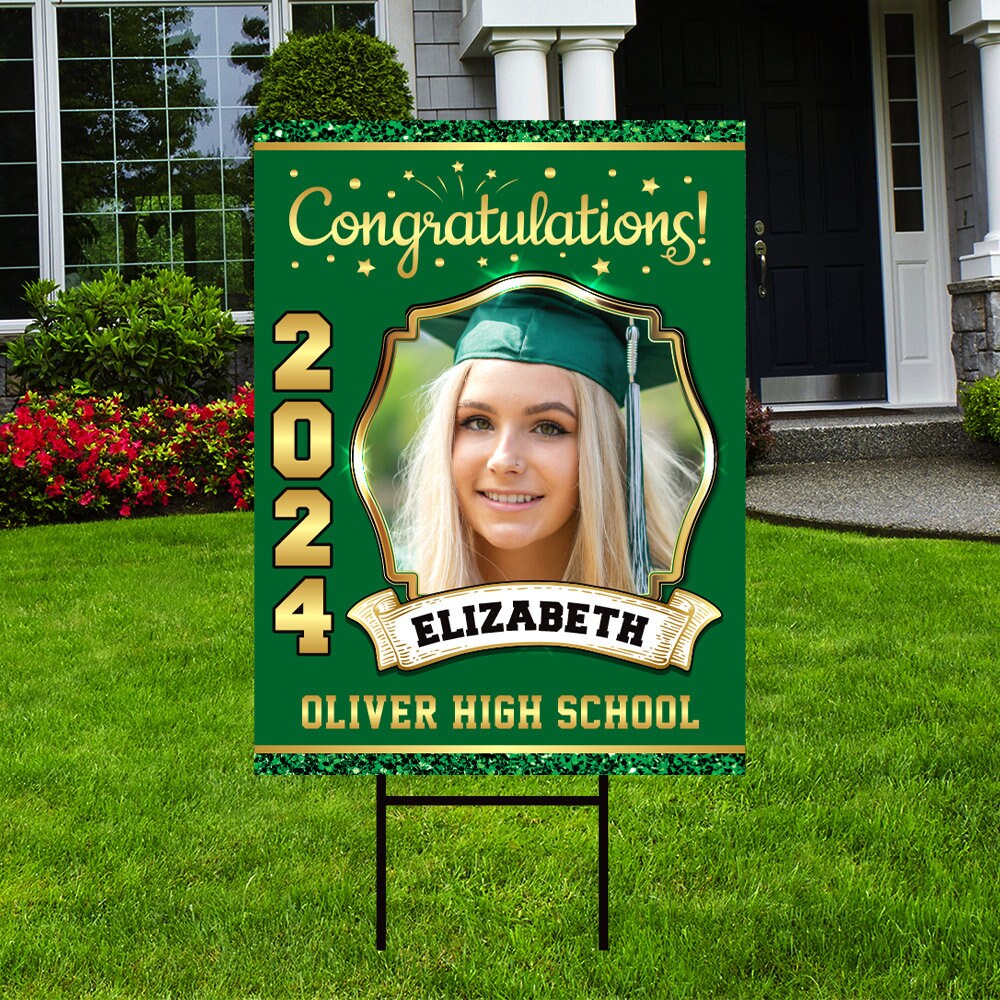 Personalized Graduation Yard Sign 2024 with Photo - Grad Sign, Class of 2024, Custom Graduation 2024 Yard Sign with Metal H-Stake