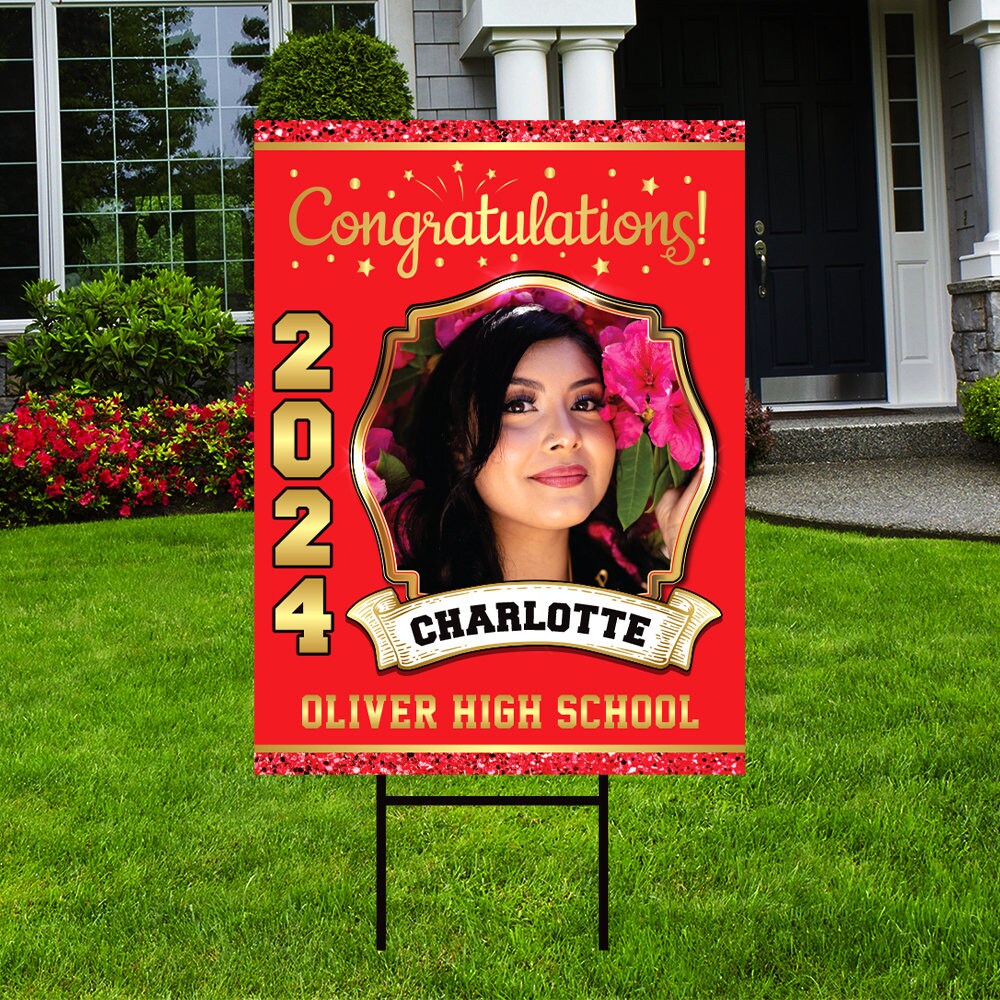 Personalized Graduation Yard Sign 2024 with Photo - Grad Sign, Class of 2024, Custom Graduation 2024 Yard Sign with Metal H-Stake