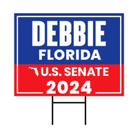 a blue and red sign that says debbie florida