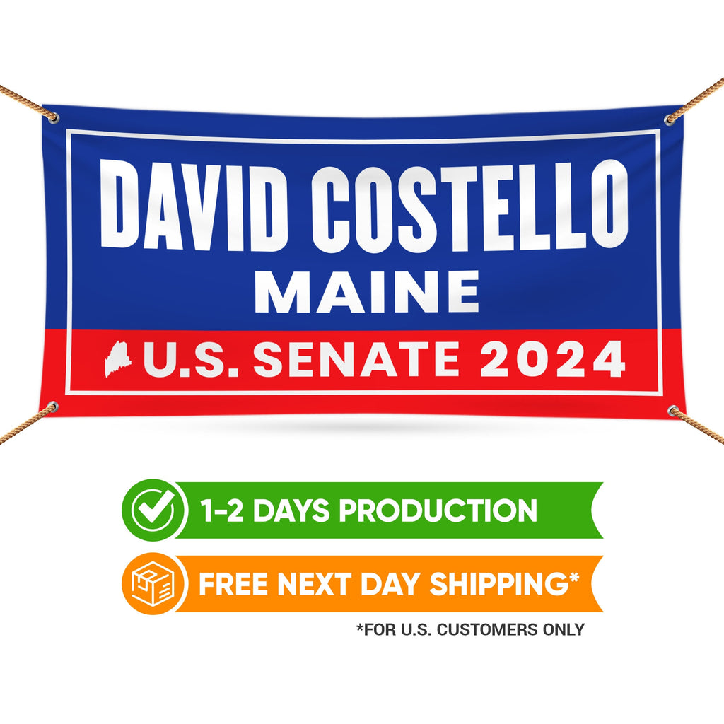 a banner with the name david costello maine on it