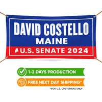 a banner with the name david costello maine on it