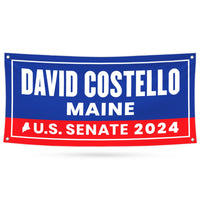 a blue and red banner that says david costello maine