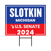 a blue and red sign that says slotkin michigan