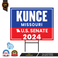 a blue and red sign that says kunce missouri