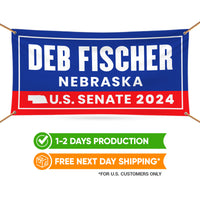 a banner with the words deb fischer, nebraska, u s