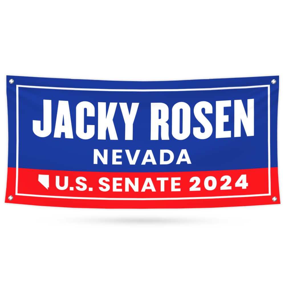 a blue and red banner that says, jacky rosen nevada