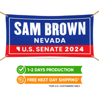 a banner with the name sam brown nevada on it