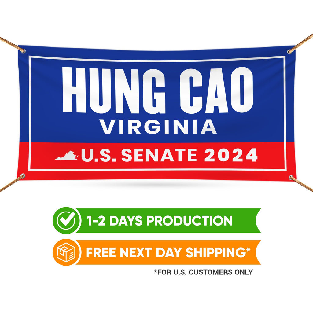 a banner with the words hung cao virginia on it