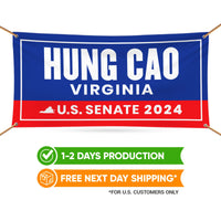 a banner with the words hung cao virginia on it