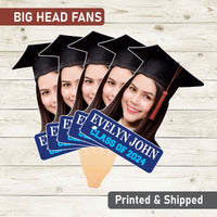 Custom Face Fans With Wooden Handle, Graduation Head, Grad Face Fans, Class of 2024 Head Fans, Graduation Faces on a Stick