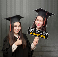 Custom Face Fans With Wooden Handle, Graduation Head, Grad Face Fans, Class of 2024 Head Fans, Graduation Faces on a Stick