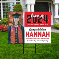 Personalized Graduation Yard Sign 2024 with Photo - Grad Sign, Class of 2024, Custom Graduation 2024 Yard Sign with Metal H-Stake