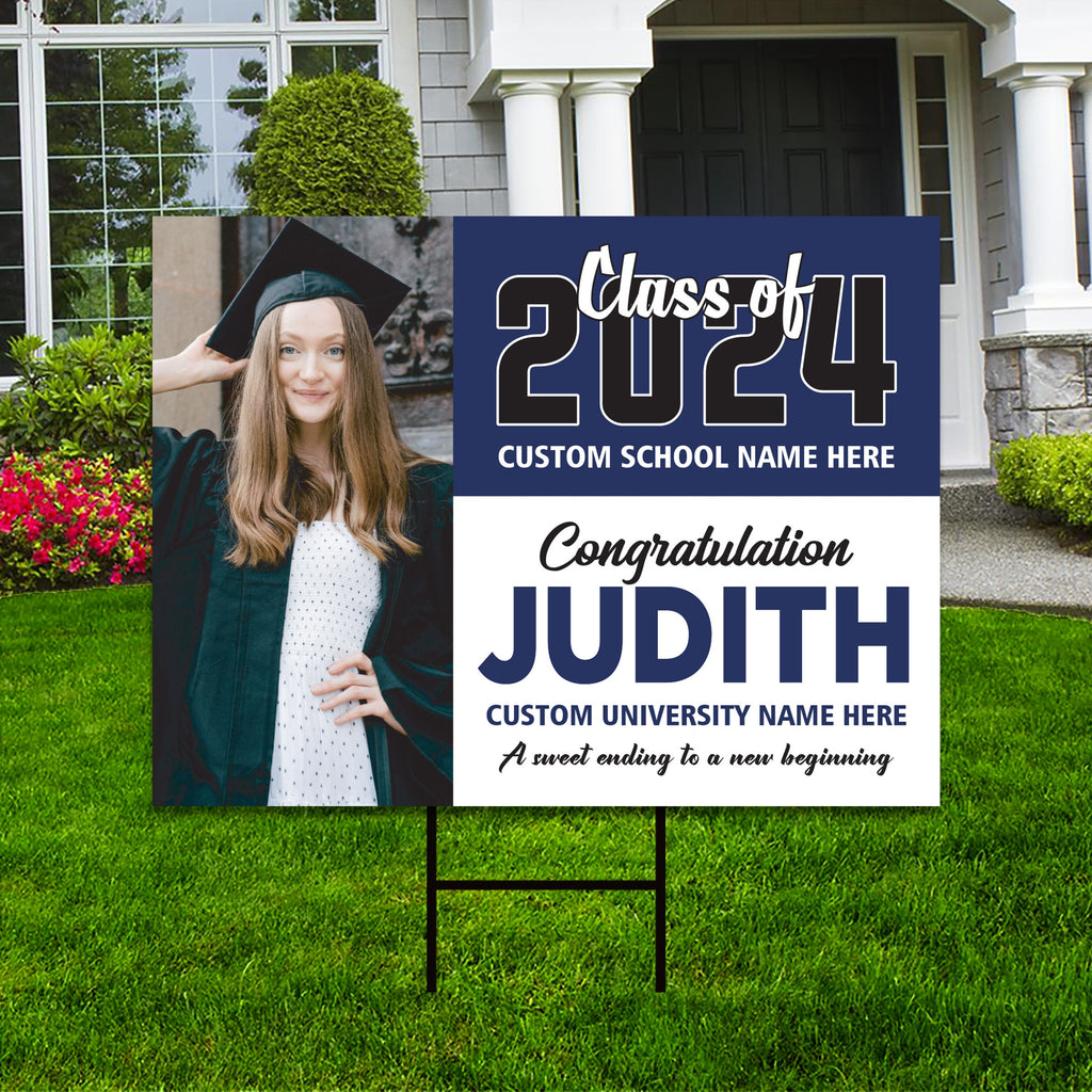 Personalized Graduation Yard Sign 2024 with Photo - Grad Sign, Class of 2024, Custom Graduation 2024 Yard Sign with Metal H-Stake